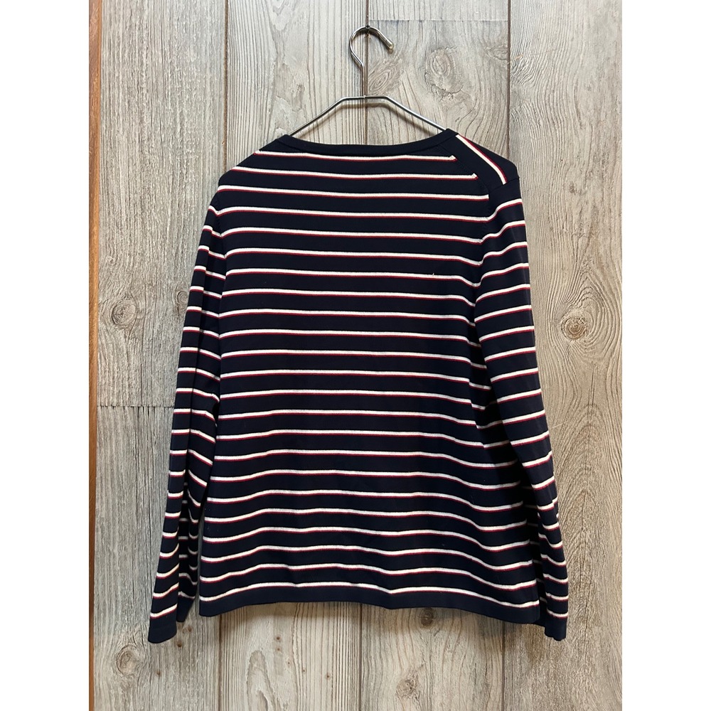 Talbots Womens Navy Striped Je t'aime Embroidered Cotton Cardigan Sweater L - Picture 4 of 4